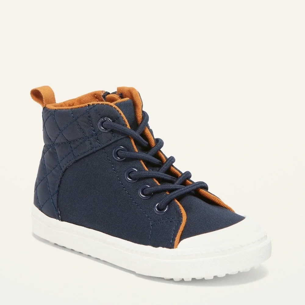 Old Navy Quilted High Top Sneakers Toddler 5T Navy Tan